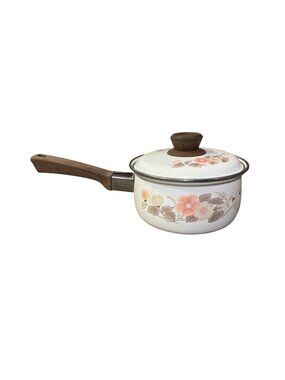 Vintage 1970s Floral Enamel Saucepan Lid Retro Country Kitchen